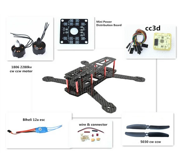 

Carbon Fiber Mini QAV250 C250 Quadcopter 1806 Motor BLheli 12A Esc cc3d Flight Control 5030 Prop