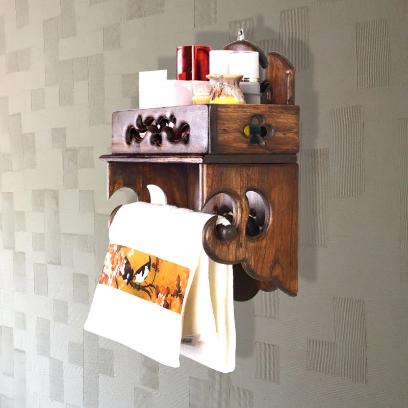 Creative retro bathroom tissue box mobile toilet paper holder Thai solid wood kitchen roll holder W - 33004550644
