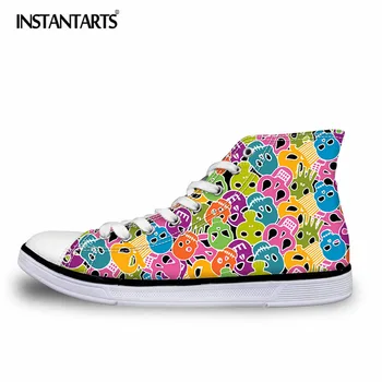 

INSTANTARTS Cute Skulls Printing Women Vulcanize Shoes Summer Breathable High Top Canvas Shoes Fashion Sneakers Students Girls