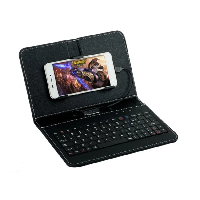 

Keyboard Protective Cover Case Phone Wire Keyboard Leather Phone Wallet Cases Stand for Android Mobile Phone 4.2''-6.8''