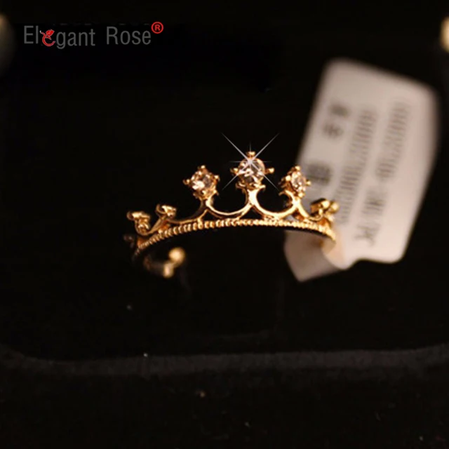 Fashion Vintage Gold Crystal Drill Hollow Crown Shaped Queen Temperament Rings F Fashion Vintage Gold Crystal Drill Hollow Crown Shaped Queen Temperament Rings F