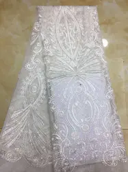 9 цветов (5 ярдов/шт) белый Французская кружевная ткань вышитые африканский тюль кружевной ткани с блестками для торжественное платье FZZ087