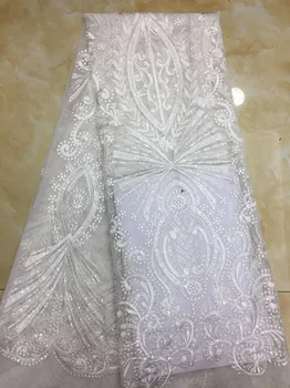 

9 colors (5yards/pc) white French net lace fabric embroidered African tulle lace fabric with sequins for wedding dress FZZ087