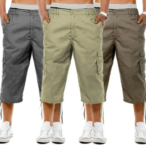 Men's Casual Combat Cargo Shorts 3/4 Sport Pants Beach Elastic Waist Safari Style Trousers US Men's Casual Combat Cargo Shorts 3/4 Sport Pants Beach Elastic Waist Safari Style Trousers US