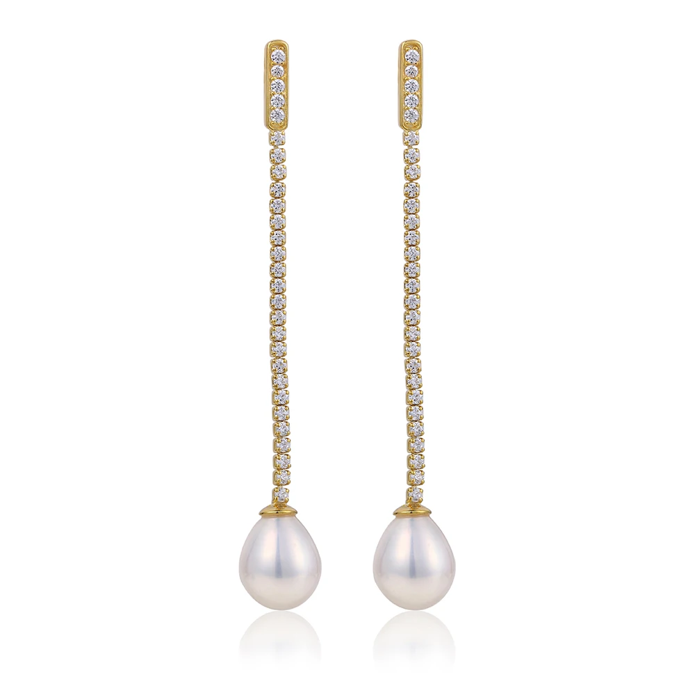 

Real Gold/925 Sterling Silver Drop Earrings AAA Grade 8-9mm Oval Natural Freshwater Pearl Earrings For Women Thin Chain Earrings
