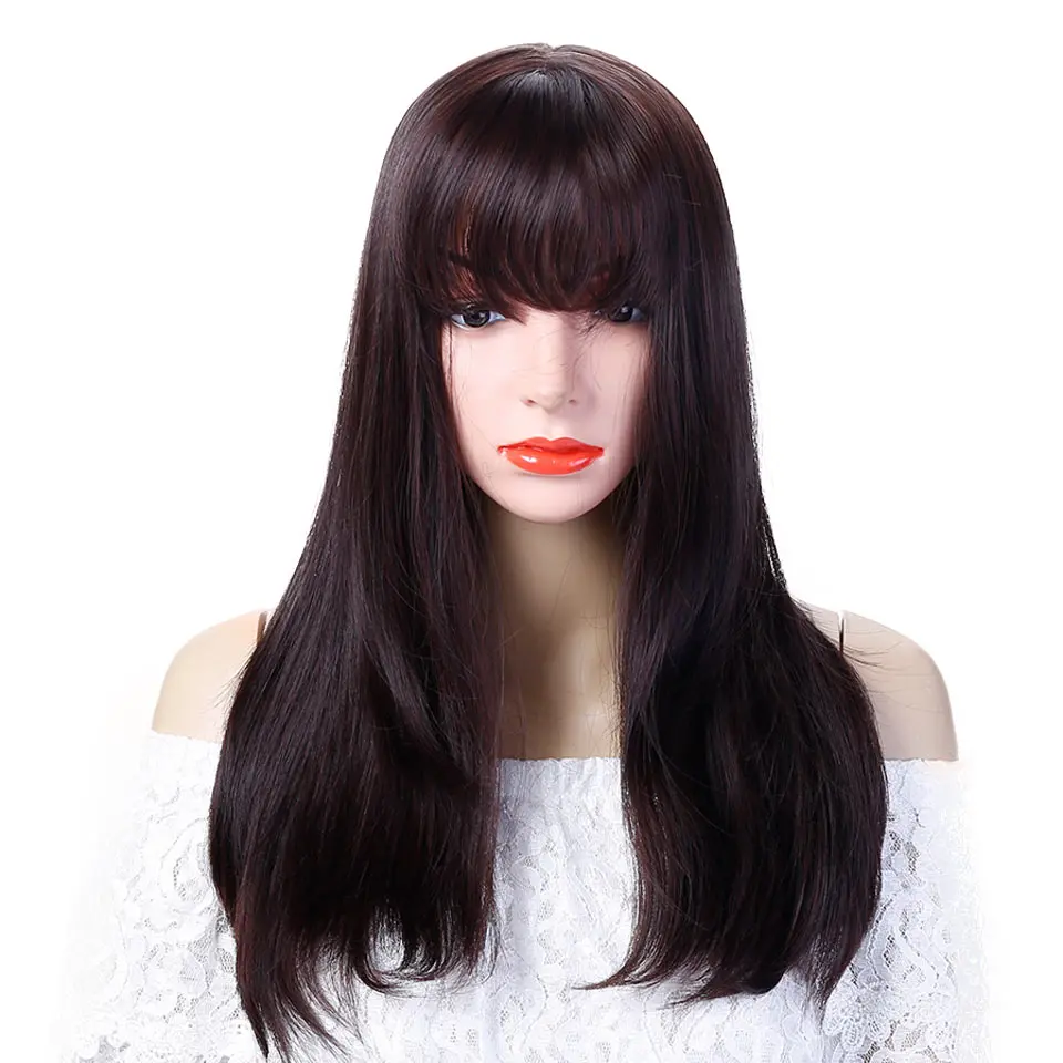 AOSIWIG 2" синтетические волосы Для женщин длинные натуральный черный прямо парик высокого Температура волокна для вечерние подарок коричневый 4 цвета доступны