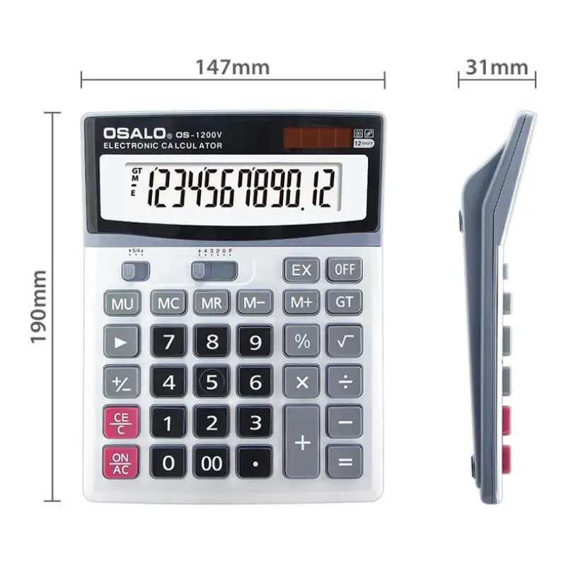 1200V солнечный калькулятор АБС-пластик 12-разрядный дисплей большой экран цифровой электронный калькулятор