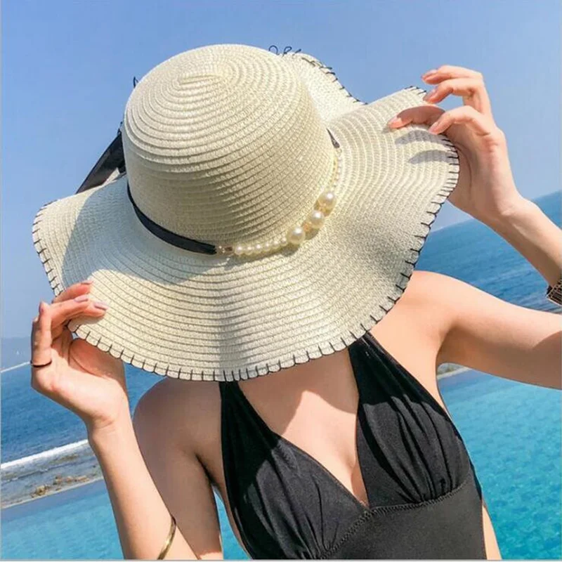 Новинка года; сезон весна-лето; женская и детская пляжная шляпа для отдыха с жемчужинами; Солнцезащитная соломенная шляпа для родителей и детей