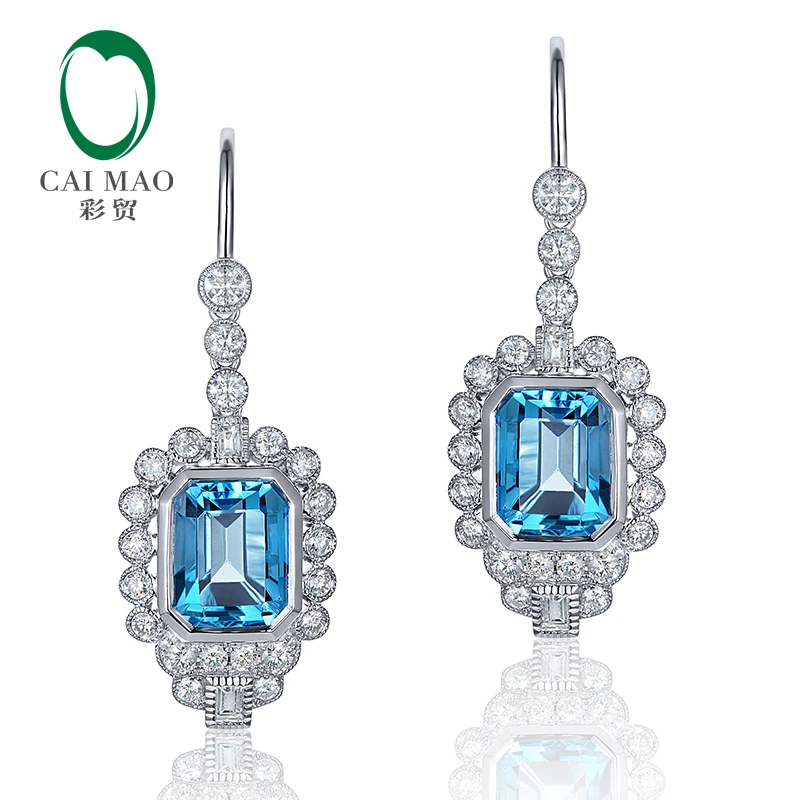 14K White Gold 9.20ct Natural Topaz& 1.47ct Moissanite Engagement Milgrain Earrings