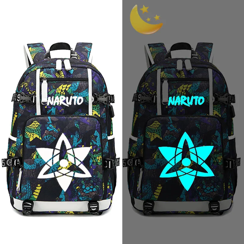 Naruto logo Anime Backpack USB Charging Travel Bag Luminous Student Schoolbag Bag Laptop Bag Cosplay Backpack Kids Gift - Цвет: Style G