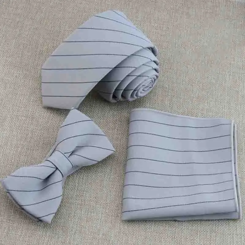  Business Ties Bowtie Handkerchief Sets Striped Ties For Men's Suits Wedding Collar Bow Tie Polyeste