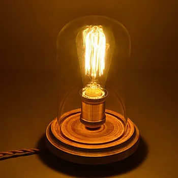

Table Lamps Loft Vintage Wood Table Light with Glass Lampshade Edison Table Beside Desk Lights for Bedroom Living Study Room
