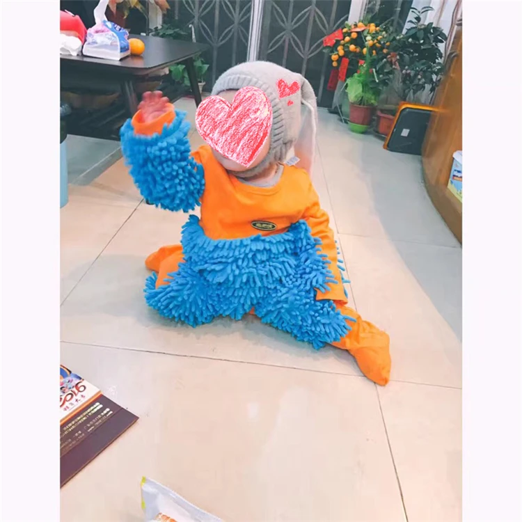 Hot Baby Mop Romper Outfit Unisex Boy Girl Polishes Floors Cleaning Mop Suit Autumn Winter Kids Crawls Toddler Swob Jumpsuit bright baby bodysuits	