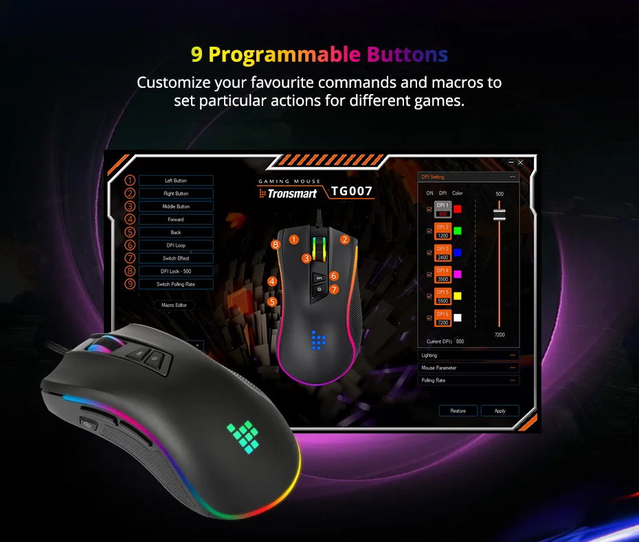 Tronsmart TG007 Wired Gaming Mouse Gamer Computer Mouse with 16.8 Million RGB,9 Programmable Buttons,7200 DPI & Sniper Button (3)