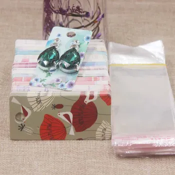 

25card+25opp Bags Earring Cards Beauty Gift Display Cardboard Kraft Popular Design Hot Selling Jewelry Red Flower Style 4cm*9cm