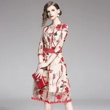 Новинка, подиумное высококачественное женское сексуальное Сетчатое платье с цветочной вышивкой, модные женские элегантные платья миди, vestidos robe Femme