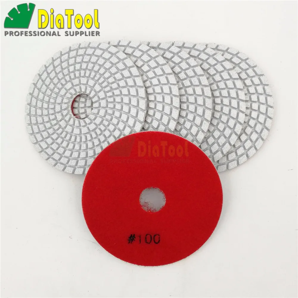 DIATOOL 6pcs 4" 100 Diamond Flexible Wet Polishing Pads For Stone