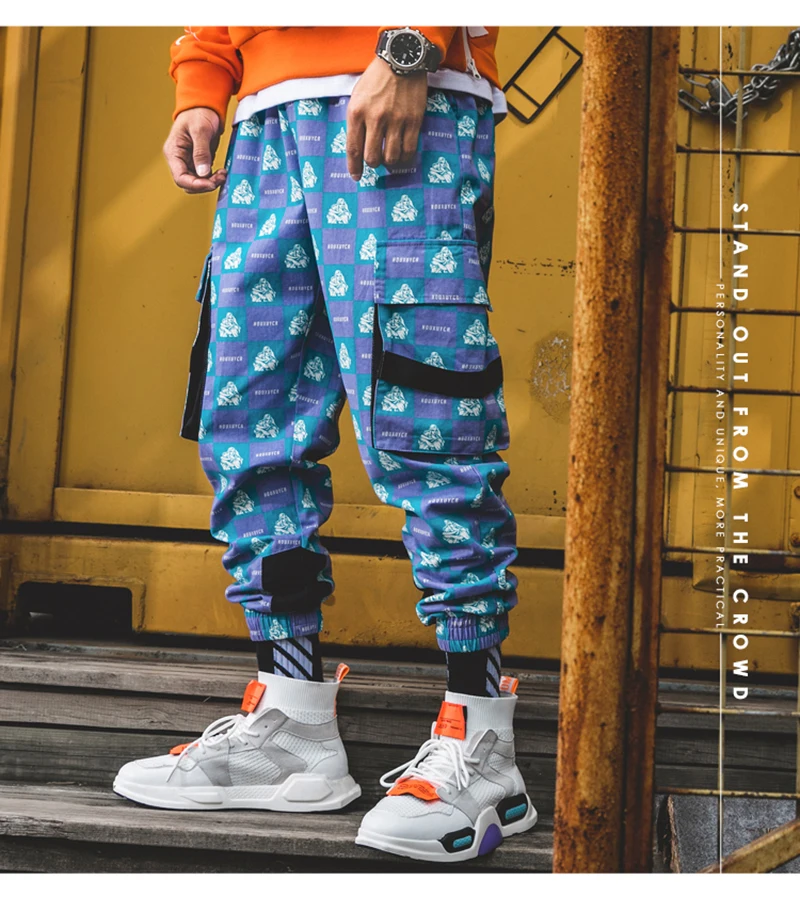 Purple Skateboard Color Pants Men Cotton Camo Hip Hop Fashion Cargo Pants  (34)