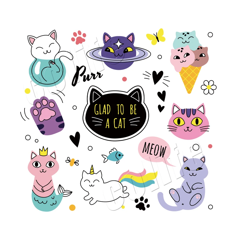 Iron On Patches Cute Cat Set Washable New Design Heat Transfer Badges Clothing Deco Diy Accessory Clothes Stickers  (1)