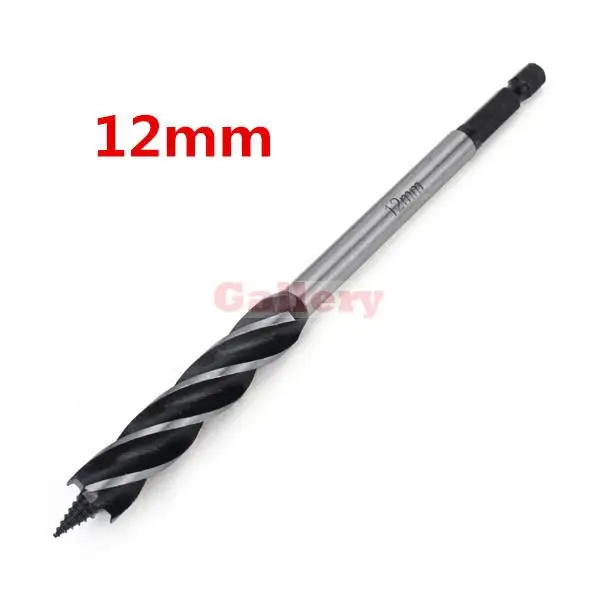 12 Mm Woodworking Auger Drill Bit Four Slot Blade Hex Shank Bore Hole