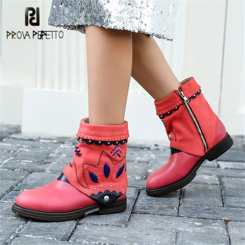

Prova Perfetto Handmade Ankle Boots for Women Rivets Studded Martin Boot Autumn Winter Female Platform Rubber Short Booties