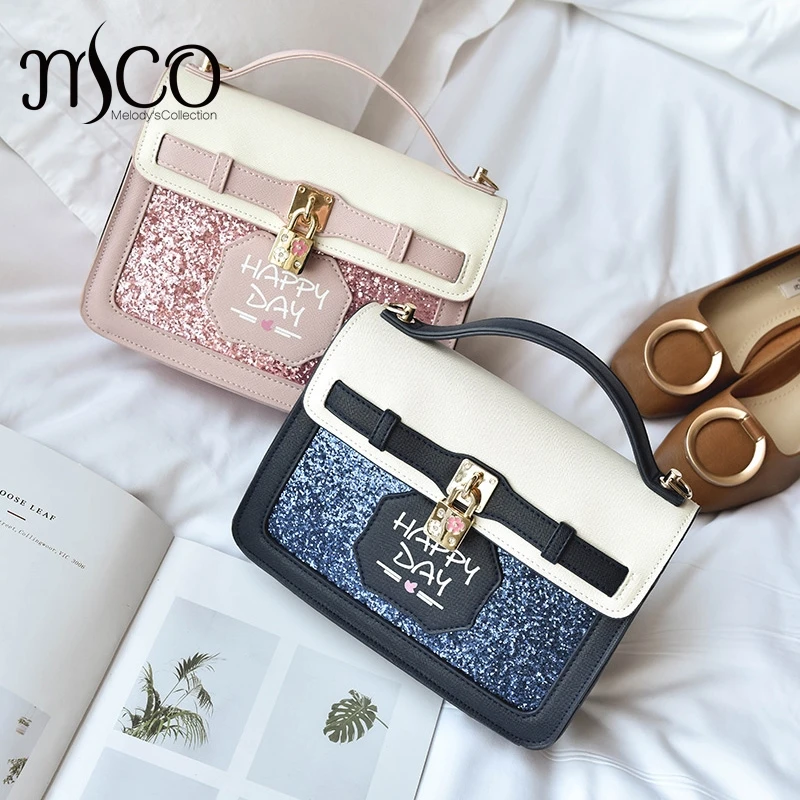 Sparking Glitter Zipper Sweet Ladies Tote Shoulder Handbag Women Lock Sequined Cartoon sac a main femme Crossbody Messenger Bags