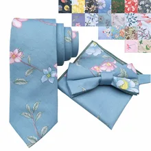 Цветочный Тонкий Галстук Набор хлопчатобумажный галстук набор для мужчин галстук Hankerchiref Бабочка наборы Papillon Свадебный галстук-бабочка Corbatas