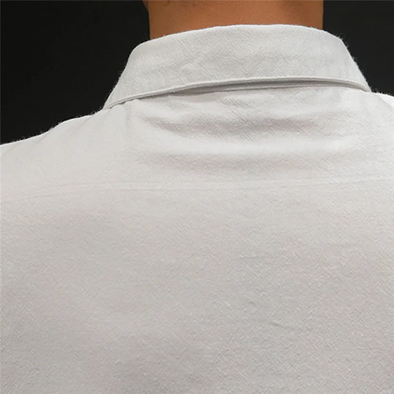 New Fashion Men Summer Cotton And Linen Short Sleeve Solid Color Stand Neck Loose Casual T Shirt Blouse Polo Top #4A24 (31)