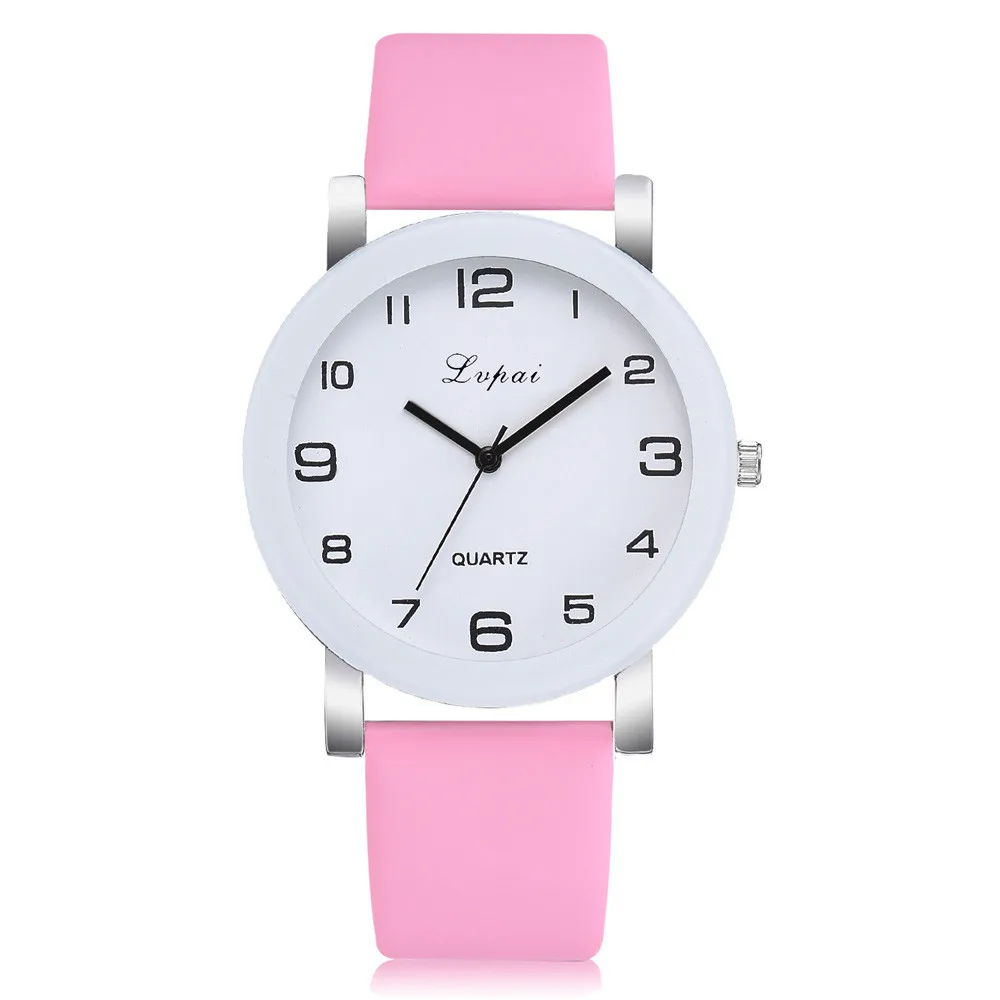 Простой стиль, часы для мужчин и женщин, кожаный ремешок, кварцевые часы, модные, черные, белые, наручные часы, кварцевые часы, подарки zegarek damski 5FN - Цвет: Pink Quartz Watch