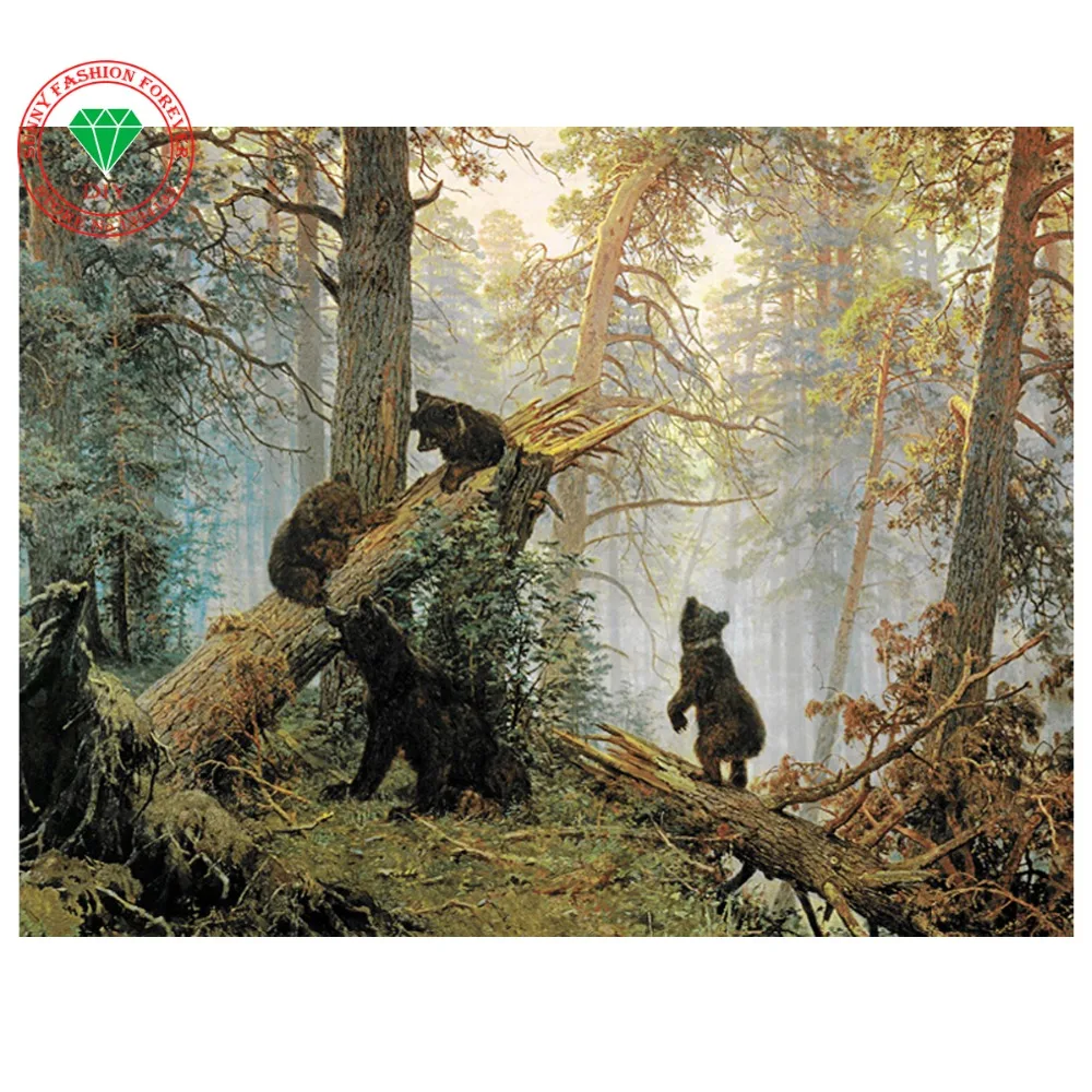 

Diamond mosaic full diamond embroidery landscape Bear in forest diamond cross stitch square diamond sets unfinish decorative