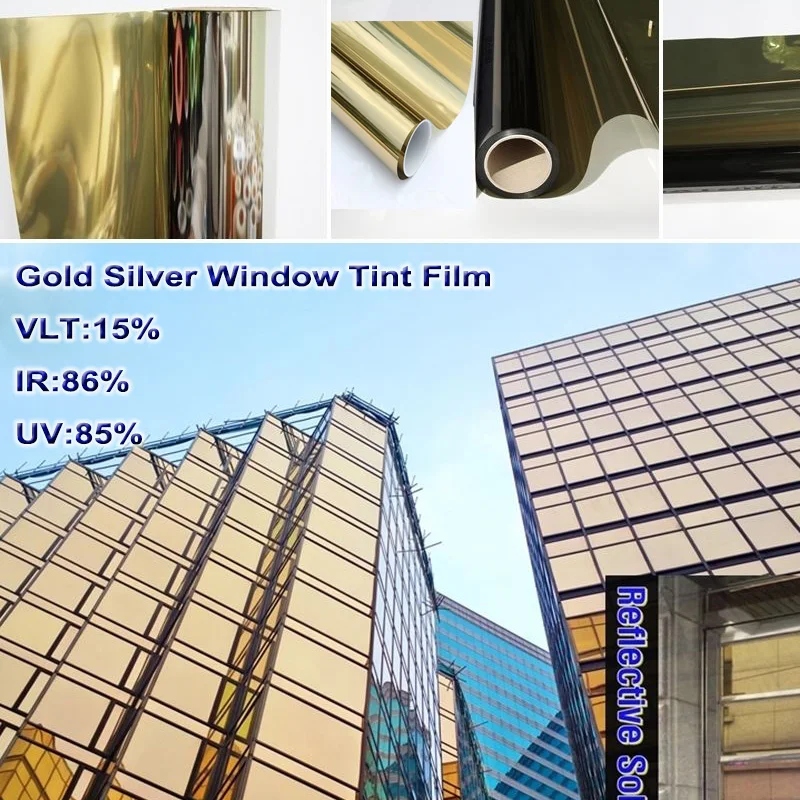 1.52mx5m/ 5ftx16.5ft Gold Silver Reflective One Way Mirror Window Film