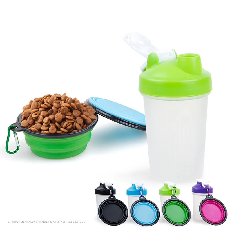 

Portable 2 in 1 Pet Food Water Food Container With Folding Silicone Pet Bowls Outdoor Travel Dog Feeder Cup
