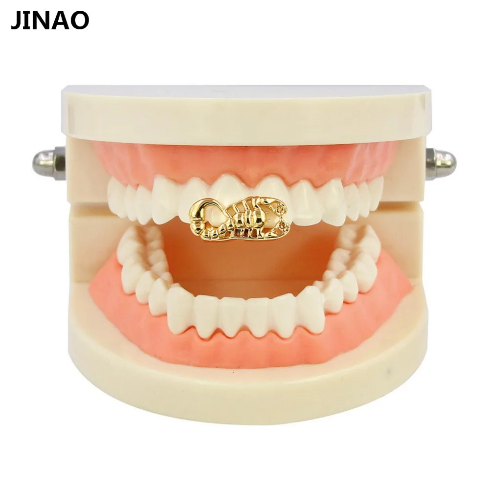 

JINAO Hip Hop Gold Tone Scorpion & Crown Heart Shape Removable Grillz (Double Teeth Cap) for the Top Or Bottom Teeth Solid