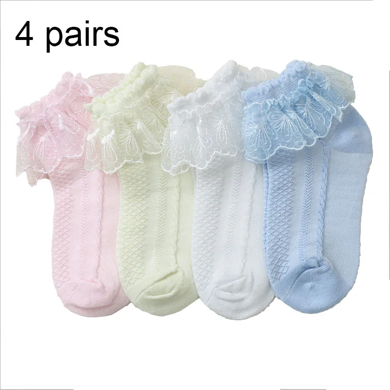 4 пар/лот, летние детские кружевные сетчатые носки принцессы белого и розового цвета для маленьких девочек Детские тонкие дышащие короткие носки до щиколотки - Цвет: SF mix color