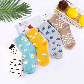 

1Pair Fashion Woman Socks Winter Autumn Warm Lady Lovely Footprint New Raindrop Striped Simple Comfortable Socks 5 Colors