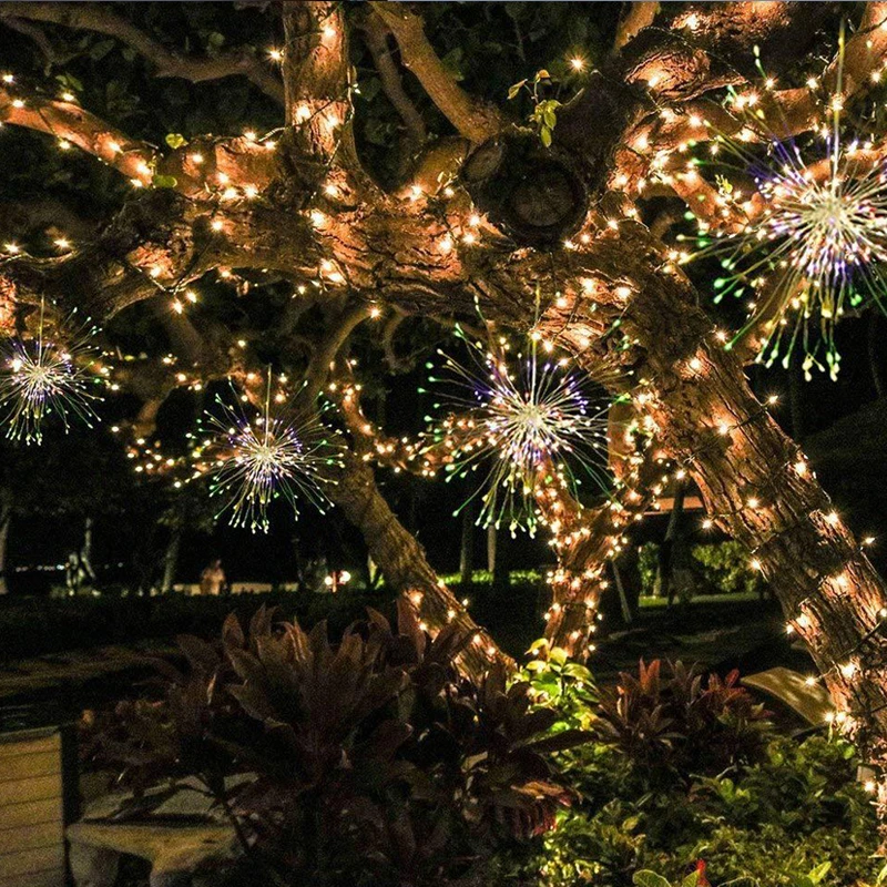 2019 Hanging Starburst String Light 100LEDs 200 Leds DIY firework Copper Fairy Garland christmas lights outdoor Twinkle Lights | Лампы и