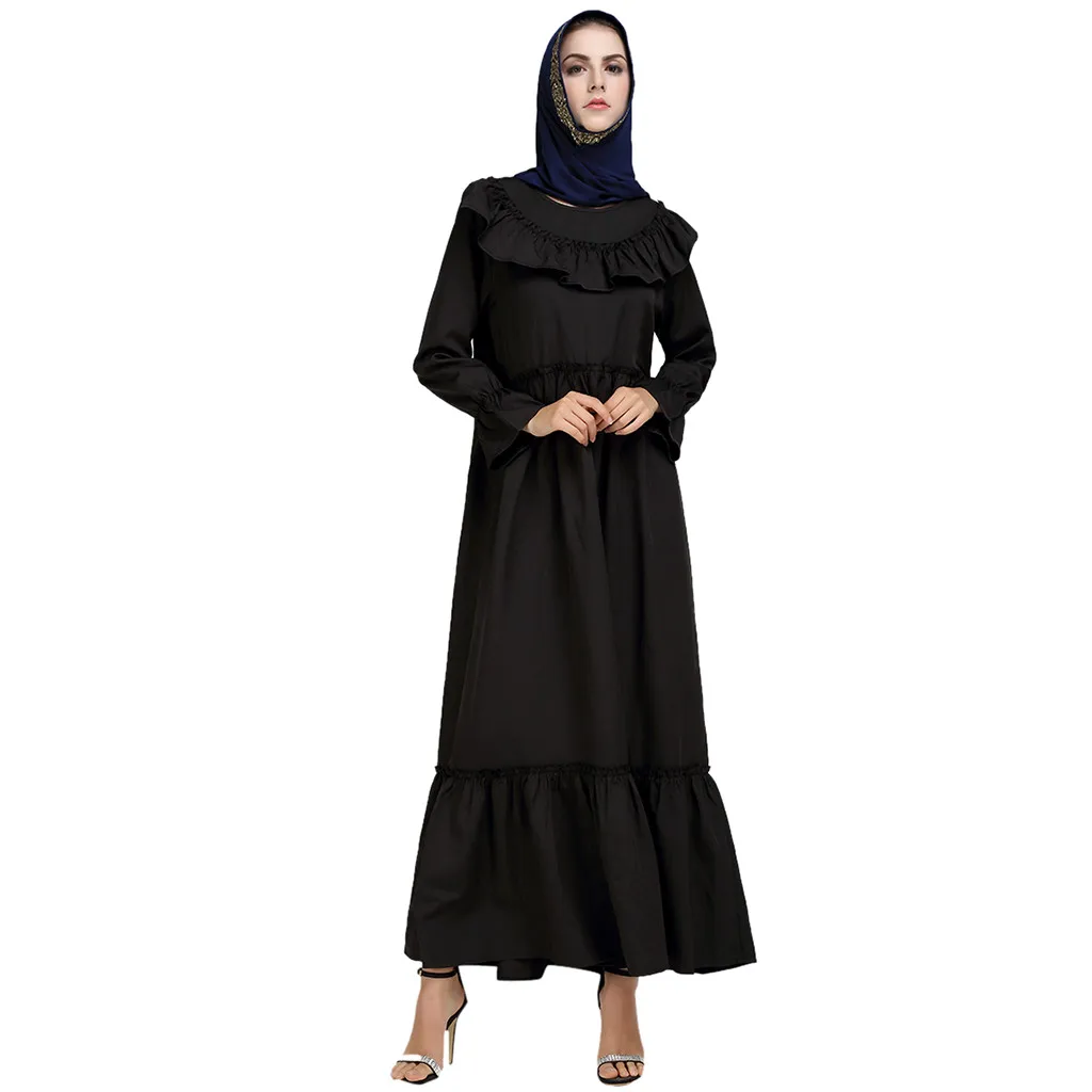 CHAMSGEND Muslim Womens Dress Elegant Ladies Temperament Loose Robes Girls Plus Size Long Sleeve Party Summer Home Dresses L0411 |