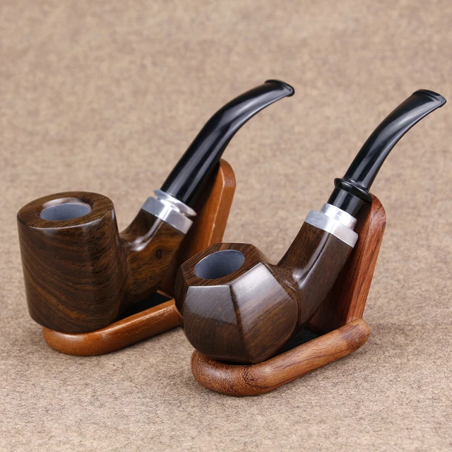 Top Grade Ebony Wood Pipe Metal Insert 9mm Filter Tobacco Pipe Smoking