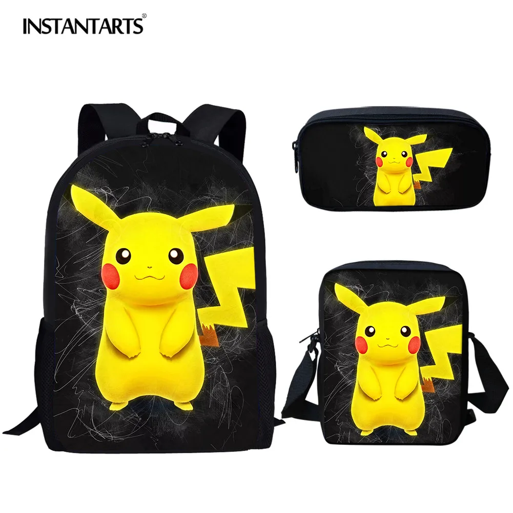 

INSTANTARTS Cute Cartoon School Bags New Arrivals 3Pcs/set Pokémon Detective Pikachu Backpack Shoulder Bags Kids Kawaii Knapsack