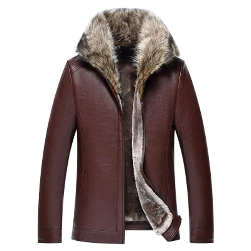 

High Quality Warm Wool Lining Skorzana Kurtka Men Real Fur Collar Faux Sheepskin Coat