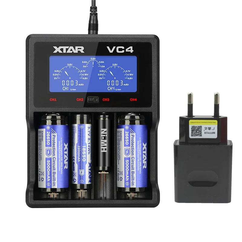 XTAR VC4 VC2 зарядное устройство для батареи 3,7 в Интеллектуальный литий-ионный 18650 17500 10440 16340 18350 26500 AA/AAA NiMH Зарядное устройство для литиевых батарей - Цвет: VC4 and EUplug