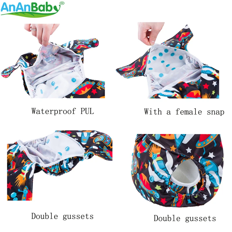 Ananbaby 1 шт Регулируемые Многоразовые подгузники из ткани крышка двойной Gusset водонепроницаемый PUL подгузник подходит для 3-15kgs