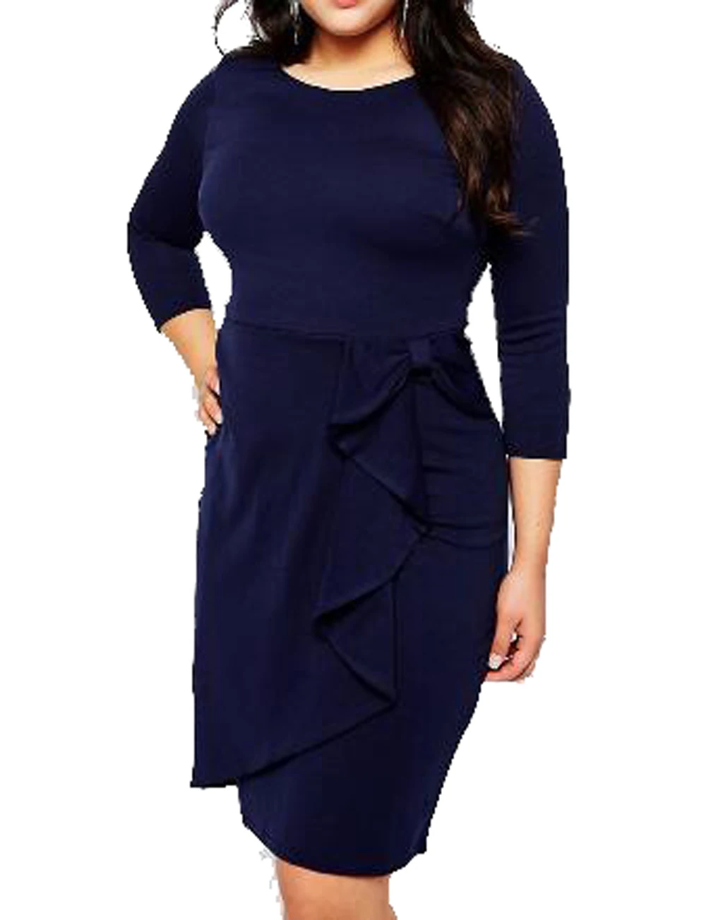 Plus Sizes Xxl Ruffle High Waist Blue Women Formal Business Dress Wear