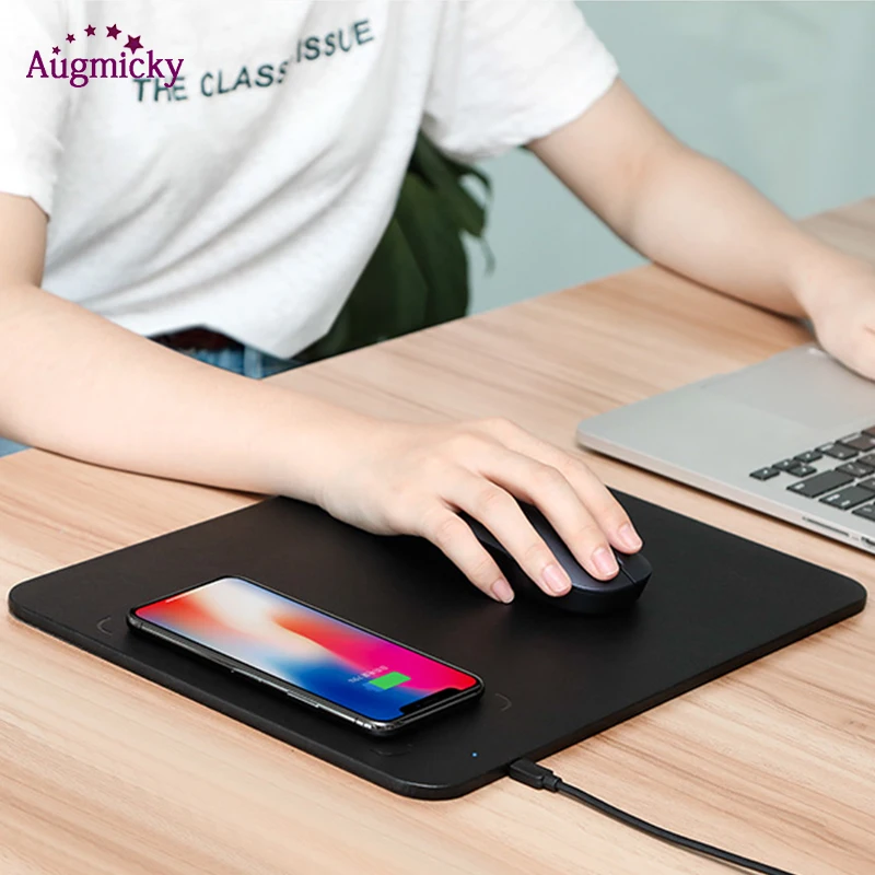 

2019 USB2.0 5V/9V QI Mobile Phone Wireless Charger fast Charging Mouse Pad Mat PU Leather Mousepad for iPhone X/8Plus Samsung S9