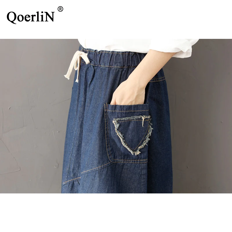 QoerliN Vintage Jean Skirts Long Women Denim Skirt Casual Harajuku Fashion Patchwork Long Maxi Skirt Female Big Size Jeans Skirt QoerliN Vintage Jean Skirts Long Women Denim Skirt Casual Harajuku Fashion Patchwork Long Maxi Skirt Female Big Size Jeans Skirt