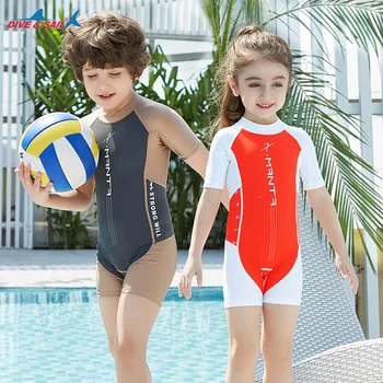 

swimming sport Swimsuit UPF50+ one piece swimsuit Short sleeve shorts Dive Skin Sun UV Protective Back Zipper Child 3-12 Years