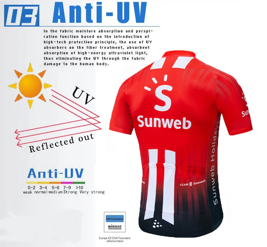 Красный SUNWEB pro форма велосипедиста Джерси быстросохнущая велосипедная одежда мужская летняя команда майки для велоспорта 20D набор велошорт