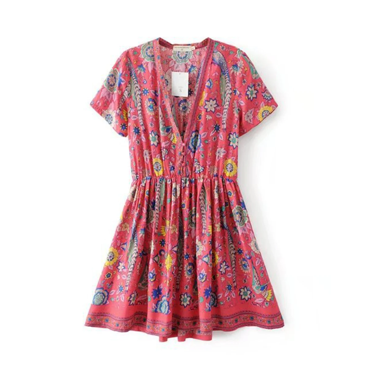 

Lovebird Boho Mini Dress Women 2019 Short Sleeve V neck Sexy Dress Summer Ladies Chic Bohemian Floral Print Beach Short Dress