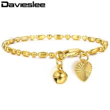 Davieslee золотой браслет для детей Rolo Снаряженная кубинская цепь крест Колокольчик в форме сердца Звездный браслет Детские украшения подарки LGBM102