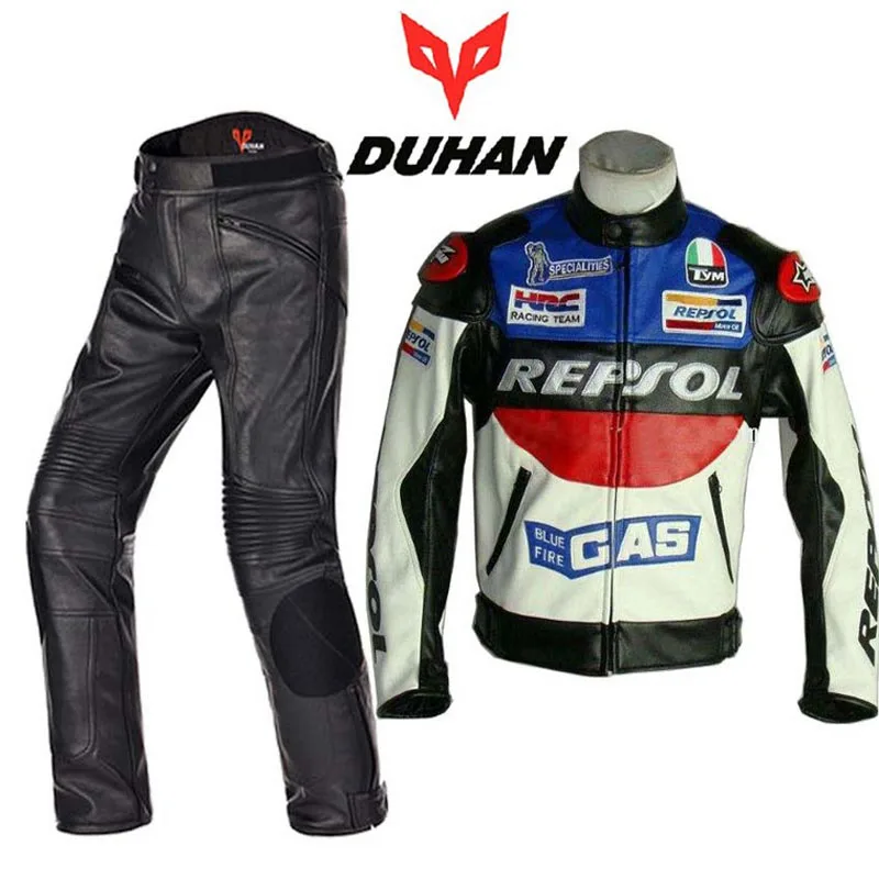Модные костюмы для мотогонок DUHAN, куртка, штаны, мотоциклетные костюмы, куртки, брюки, одежда для мотогонок из искусственной кожи